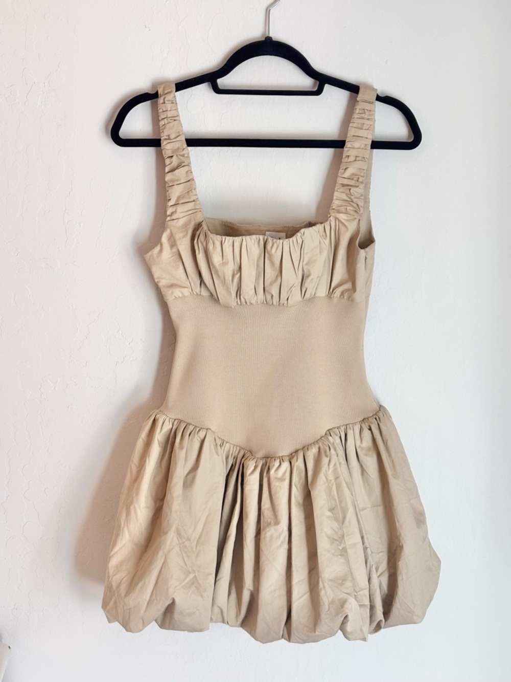 Helsa Rib Mix Poplin Bubble Hem Mini Dress Khaki, Size M Revolve